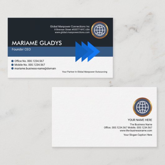 Auffällig Blaue Pfeilspitzen Stripe Spalte Gründer Visitenkarte (Vorne/Hinten)