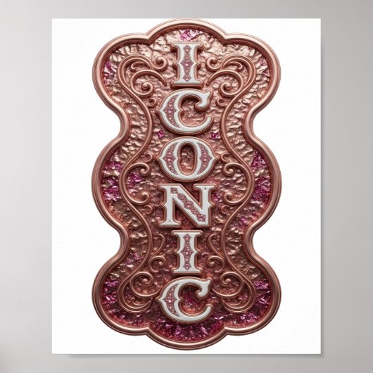 Auffällige silberne ICONIC 3D-Textkunst Poster (Vorne)