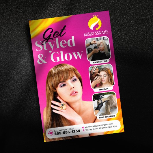 Auffälliger Pinker Haarstyling-Make-up-Artist-Salo Flyer