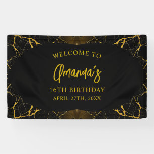 Auffälliger schwarzer und goldener Marmor Sweet 16 Banner