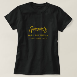 Auffälliger schwarzer und goldener Marmor Sweet 16 T-Shirt