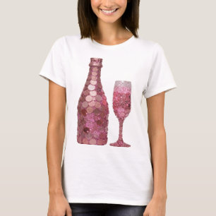 Auffälliger Silber-PINK COIN-FLASCHE UND GLAS-Druc T-Shirt