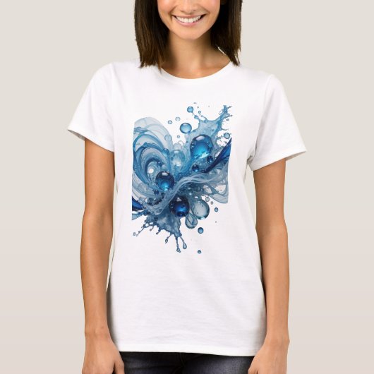 Auffälliges Blau WATER SPLASH Statement T-Shirt (Vorderseite)