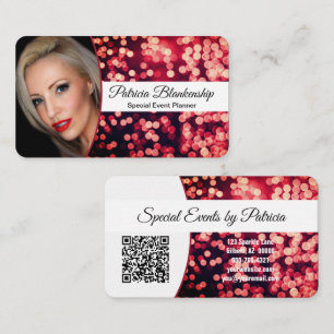 Auffälliges rotes Bokeh individuelles Foto & QR-Co Visitenkarte