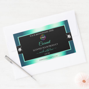 Auffälliges schwarzes glänzendes Teal-Logo-Produkt Rechteckiger Aufkleber
