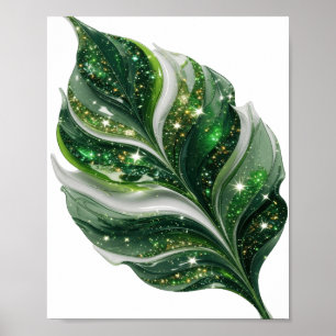 Auffälliges Silber GREEN LEAF WITH STARS Zitat-Des Poster