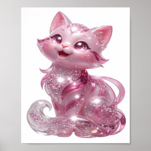 Auffälliges Silber-PINK-GLITTER-KATZE-T-Shirt nach Poster