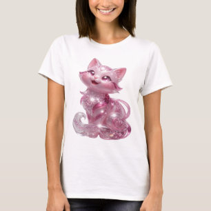Auffälliges Silber-PINK-GLITTER-KATZE-T-Shirt nach T-Shirt