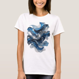 Auffälliges Silber-WATER-WAVE-Grafik-T-Shirt T-Shirt