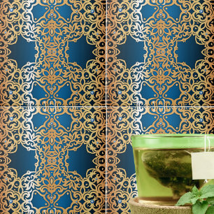 Auffälliges vintage glänzendes Gold- und Blau-Juwe Fliese