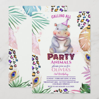 Aufforderung an alle Party Hippo Geburtstag Einlad Einladung