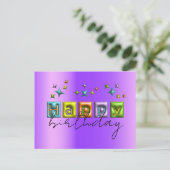 Aufgeblasene 3D-Typografie und Glitzern Happy Birt Postkarte (Stehend Vorderseite)