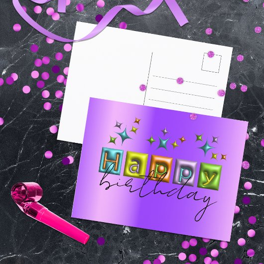 Aufgeblasene 3D-Typografie und Glitzern Happy Birt Postkarte
