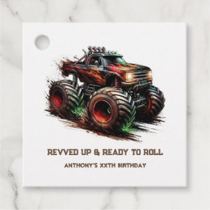 „Aufgedreht und bereit loszurollen“ Monster-Truck- Geschenkanhänger