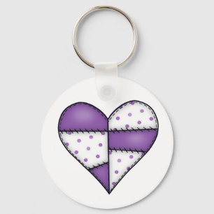 Aufgefülltes gestepptes genähtes Herz Purple-03 Schlüsselanhänger