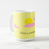 Aufgehende Sonne mit rosa Wolken: Gelb Kaffeetasse (Vorderseite Links)