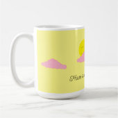 Aufgehende Sonne mit rosa Wolken: Gelb Kaffeetasse (Links)