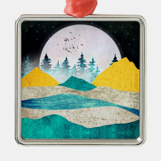 Aufgehende Supermond-Landschaft Ornament Aus Metall (Vorne)