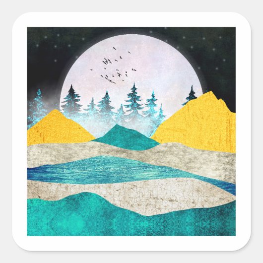 Aufgehende Supermond-Landschaft Quadratischer Aufkleber (Vorderseite)