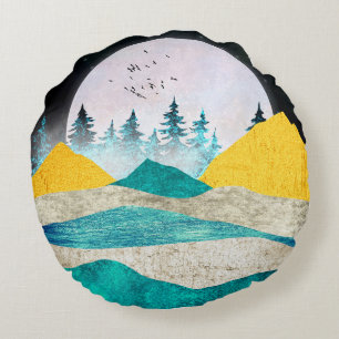 Aufgehende Supermond-Landschaft Rundes Kissen