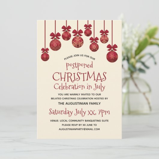 Aufgehobene Juli Weihnachts-Party Einladung (Stehend Vorderseite)