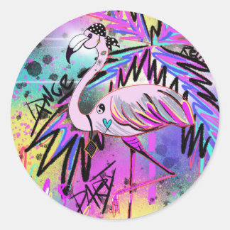 Aufgemotzter Flamingo Runder Aufkleber
