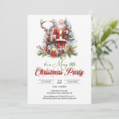 Aufgeregt Abbildung Santa Claus mit Rentier Einladung (Stehend Vorderseite)