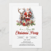 Aufgeregt Abbildung Santa Claus mit Rentier Einladung (Vorne/Hinten)