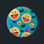 Aufgeregt YAY Emojis in Party Hats Button<br><div class="desc">Happy Emojis feiern in Party Hüte und schreien YAY!</div>