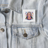 Aufgeregte alte Dame Geburtstagskuchen Kunst Button (Beispiel)