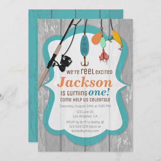 Aufgeregte Fischerei zum Geburtstag einladen Einladung (Vorne/Hinten)