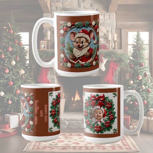 Aufgeregte Weihnachtsmaus individuell anpassbar Kaffeetasse