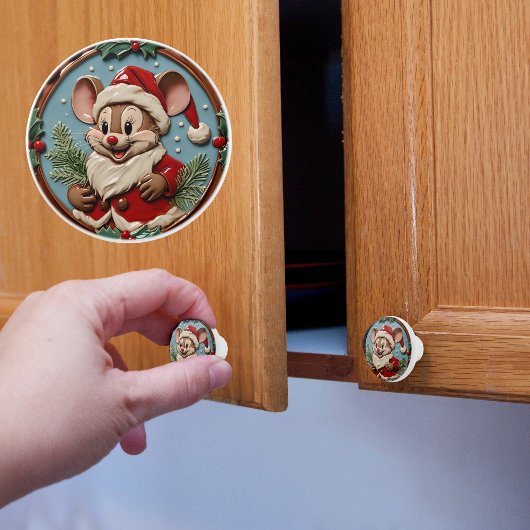 Aufgeregte Weihnachtsmaus Keramikknauf