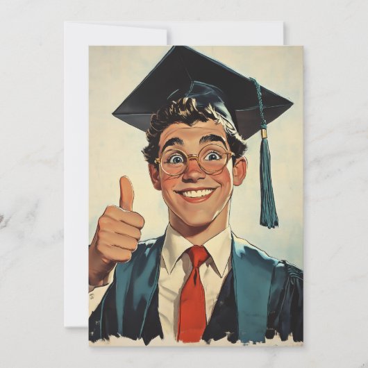 Aufgeregter Graduate, der ein Thumbs-Up gibt Einladung (Vorderseite)