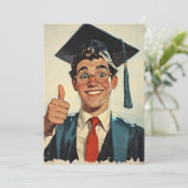 Aufgeregter Graduate, der ein Thumbs-Up gibt Einladung (Stehend Vorderseite)