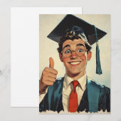 Aufgeregter Graduate, der ein Thumbs-Up gibt Einladung (Vorne/Hinten)