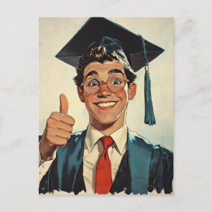 Aufgeregter Graduate, der ein Thumbs-Up gibt Postkarte