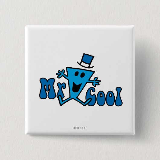 Aufgeregter Herr Cool springt vor Freude Button (Vorderseite)