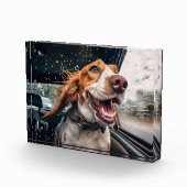 Aufgeregter Hund auf Rainy Car Ride Art Print Fotoblock (Rechts)