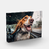 Aufgeregter Hund auf Rainy Car Ride Art Print Fotoblock (Links)