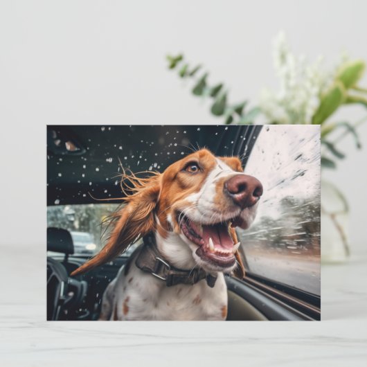 Aufgeregter Hund auf Rainy Car Ride Art Print Karte (Stehend Vorderseite)
