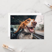 Aufgeregter Hund auf Rainy Car Ride Art Print Karte (Vorderseite/Rückseite Beispiel)