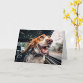 Aufgeregter Hund auf Rainy Car Ride Art Print Karte (Gelbe Blume)