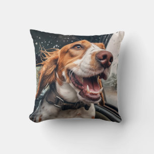 Aufgeregter Hund auf Rainy Car Ride Art Print Kissen