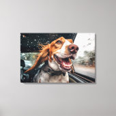 Aufgeregter Hund auf Rainy Car Ride Art Print Leinwanddruck (Vorderseite)