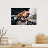 Aufgeregter Hund auf Rainy Car Ride Art Print Poster (Küche)