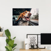 Aufgeregter Hund auf Rainy Car Ride Art Print Poster (Heimbüro)