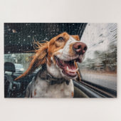 Aufgeregter Hund auf Rainy Car Ride Art Print Puzzle (Horizontal)