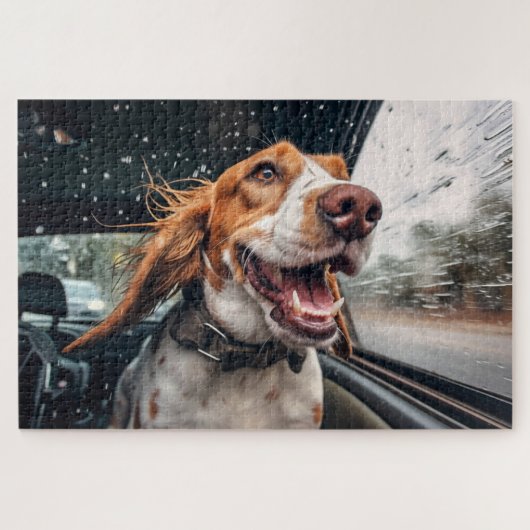 Aufgeregter Hund auf Rainy Car Ride Art Print Puzzle (Horizontal)