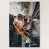 Aufgeregter Hund auf Rainy Car Ride Art Print Puzzle (Vertikal)